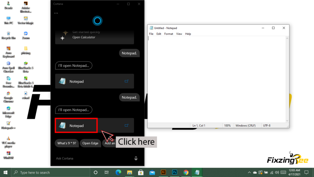 How to open notepad using Cortana