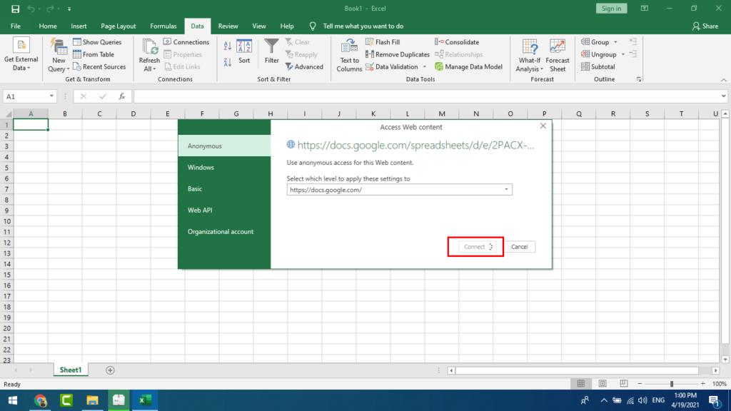 Connect ms excel