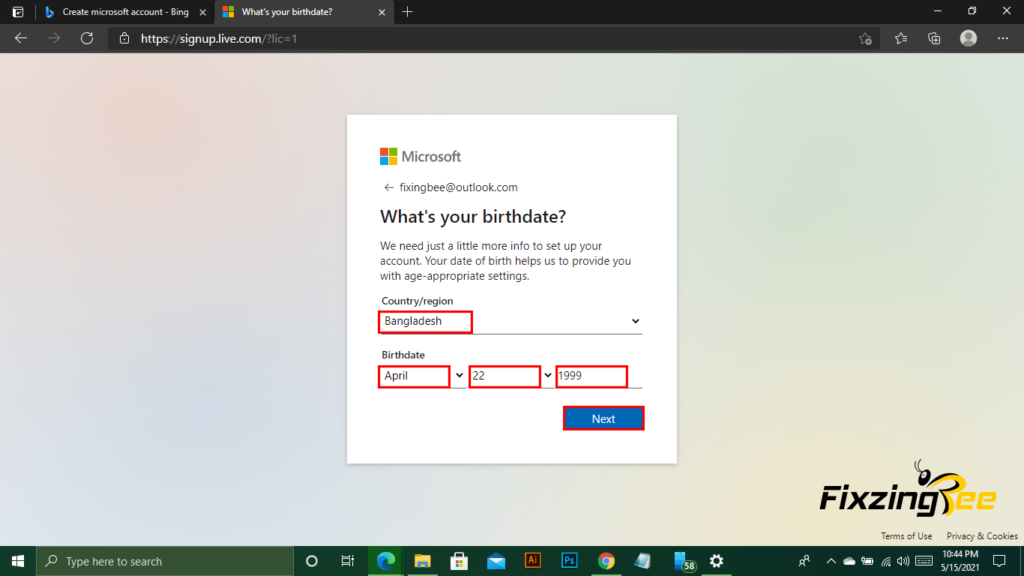 How to create an Microsoft account