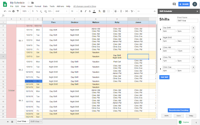 Shift work calendar