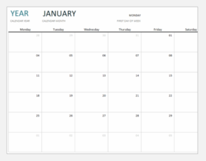 One month Google sheets calendar