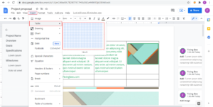 Create a table on docs