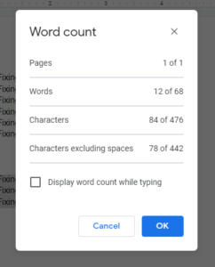word counter on google docs