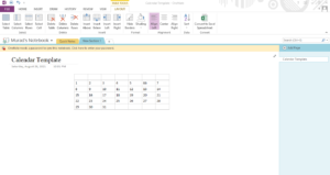 Calendar template in OneNote
