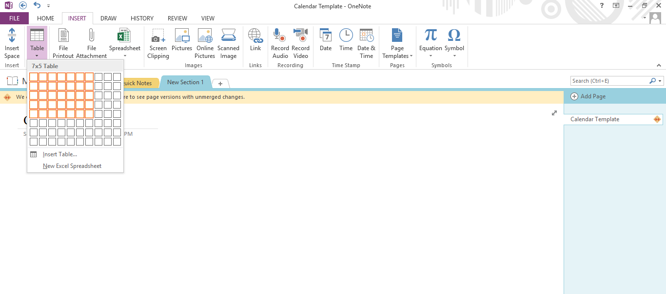 How to create a Calendar template in OneNote
