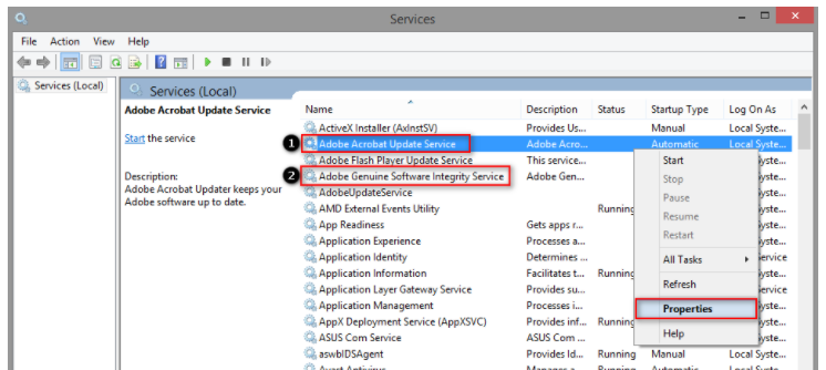 How to disable Adobe AcroTray from service.msc