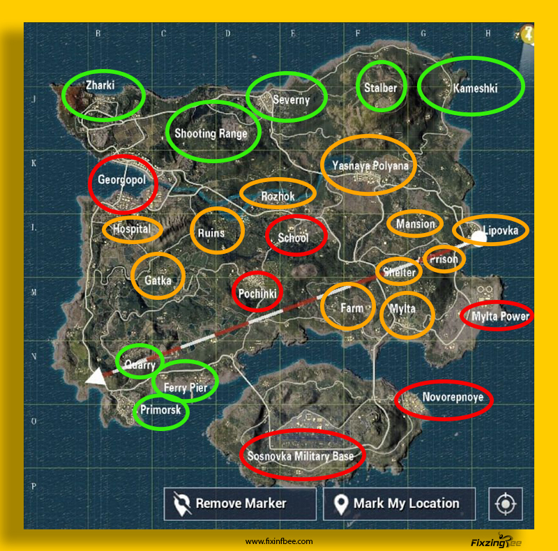 PUBG mobile game Erangel Map