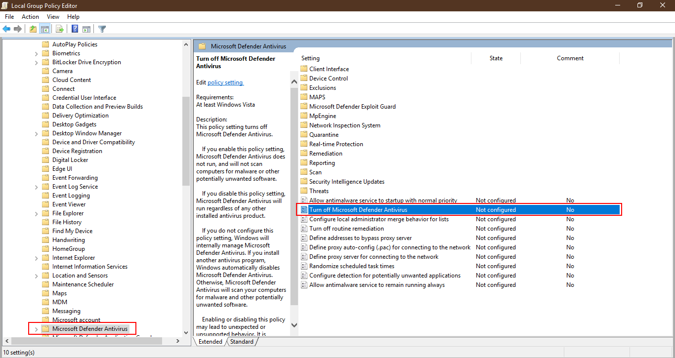 How to Disable Win Defender Using Group Policy