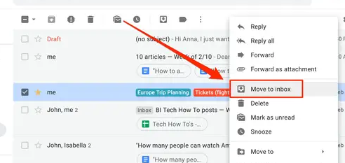 How to unarchive Gmail messages