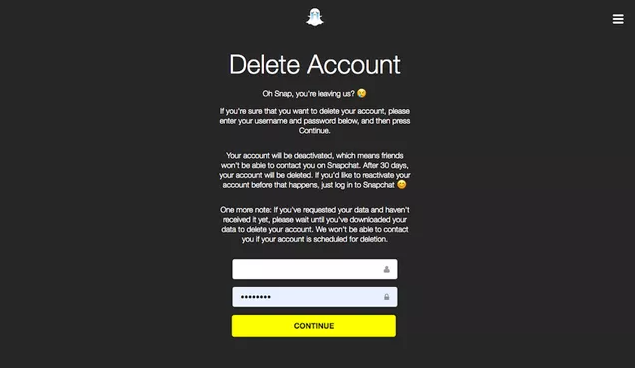 Snapchat apk account delete