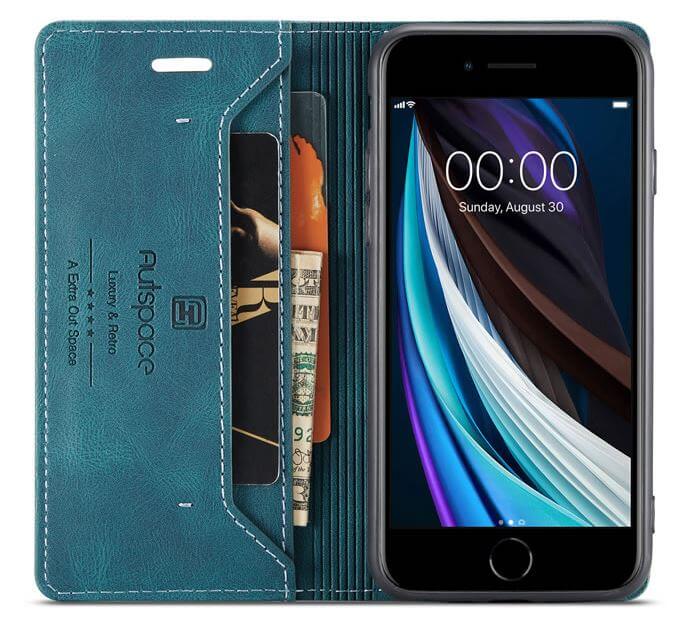 AutSpace iPhone 6 RFID Blocking Retro Flip Leather Wallet Case Blue