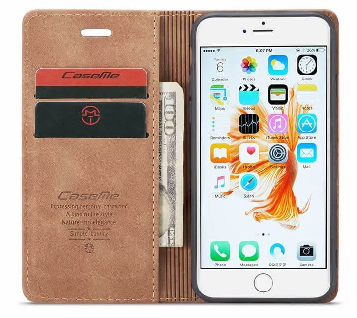 iPhone 6 Anti-Fall Retro Leather Wallet Case Brown