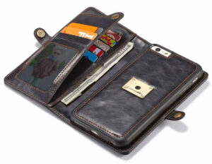 iPhone 6 Detachable Leather Wallet Case With Wrist Strap Black