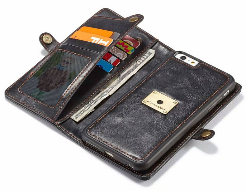 iPhone 6 Detachable Leather Wallet Case With Wrist Strap Black