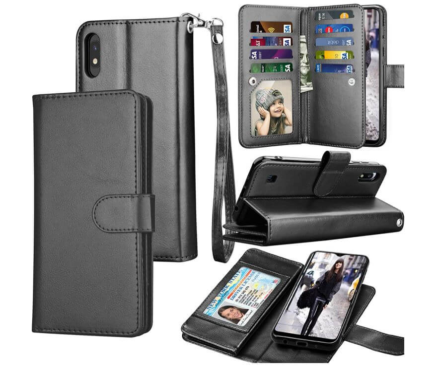 2] Galaxy A10 Case, Galaxy M10 Wallet Case, Luxury Cash Credit Card Slots Holder Carrying Folio Flip PU Leather Cover