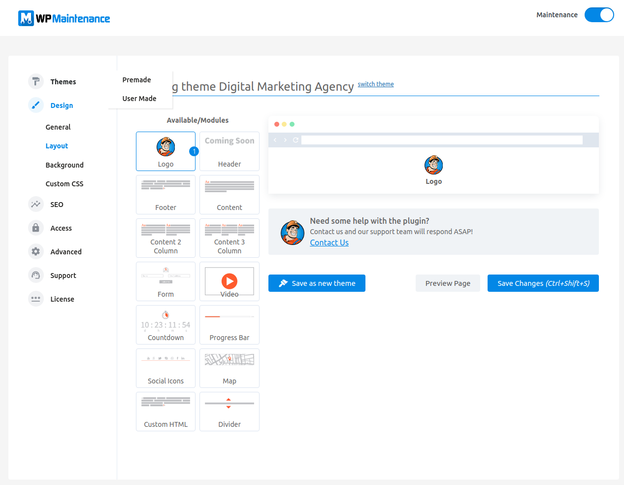 WP Maintenance Layout