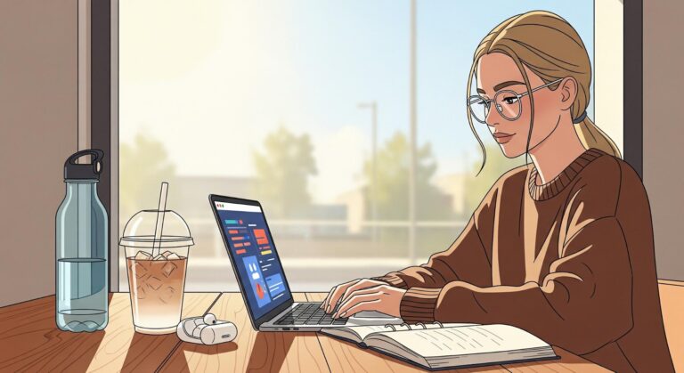 Student studying online for class success