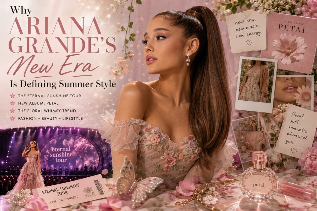 fans embracing floral dresses and romantic beauty looks inspired by Ariana Grande's Eternal Sunshine Tour