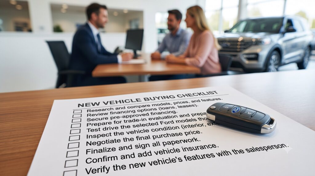 car buying checklist for Washington shoppers reviewing vehicle options at local dealership